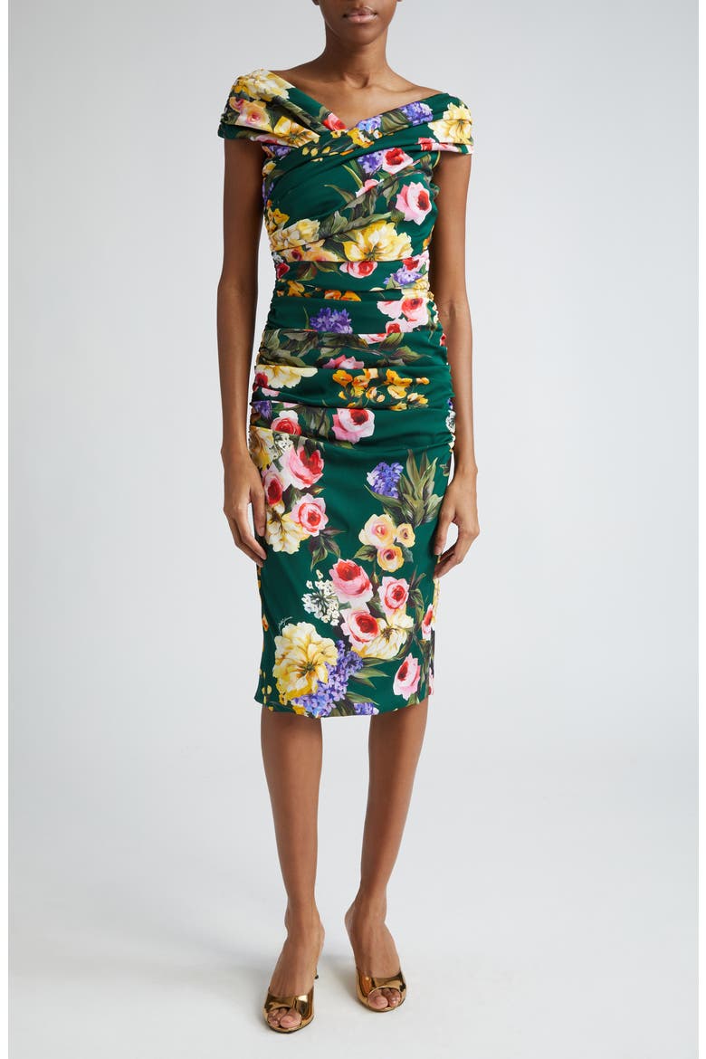 Garden Floral Print Charmeuse Sheath Dress, Alternate, color, BLACK PURPLE