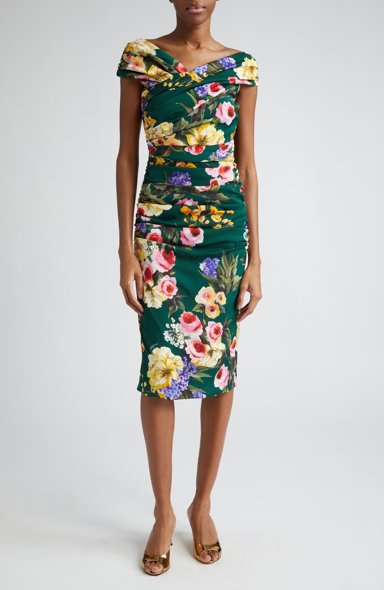 Dolce&Gabbana Garden Floral Print Charmeuse Sheath Dress, Alternate, color, 