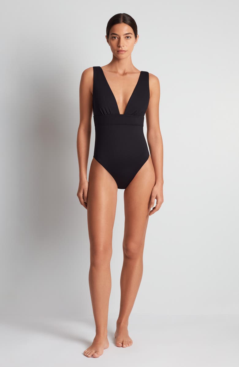 Lauren Ralph Lauren Modern Plunge Neck One-Piece Swimsuit, Alternate, color,