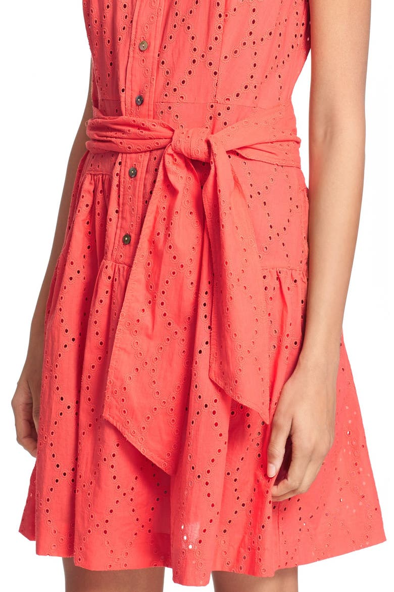 'Skylar' Eyelet Shirtdress, Alternate, color, OCEAN CORAL