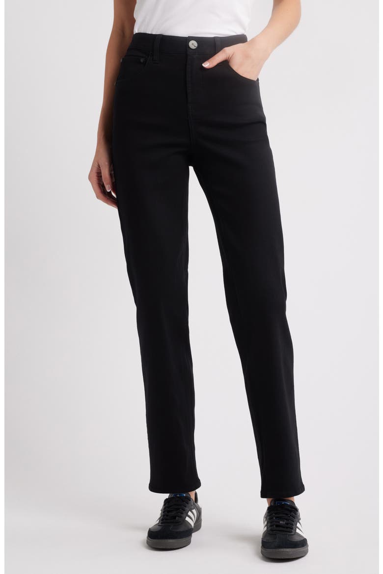 High Waist Straight Leg Jeans, Main, color, BLACK
