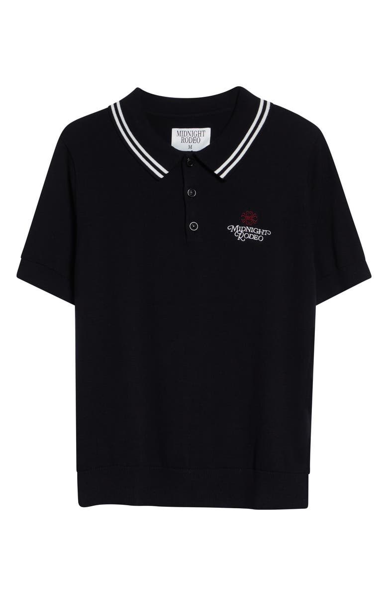 MIDNIGHT RODEO Signature Logo Embroidered Polo Sweater, Alternate, color, Black