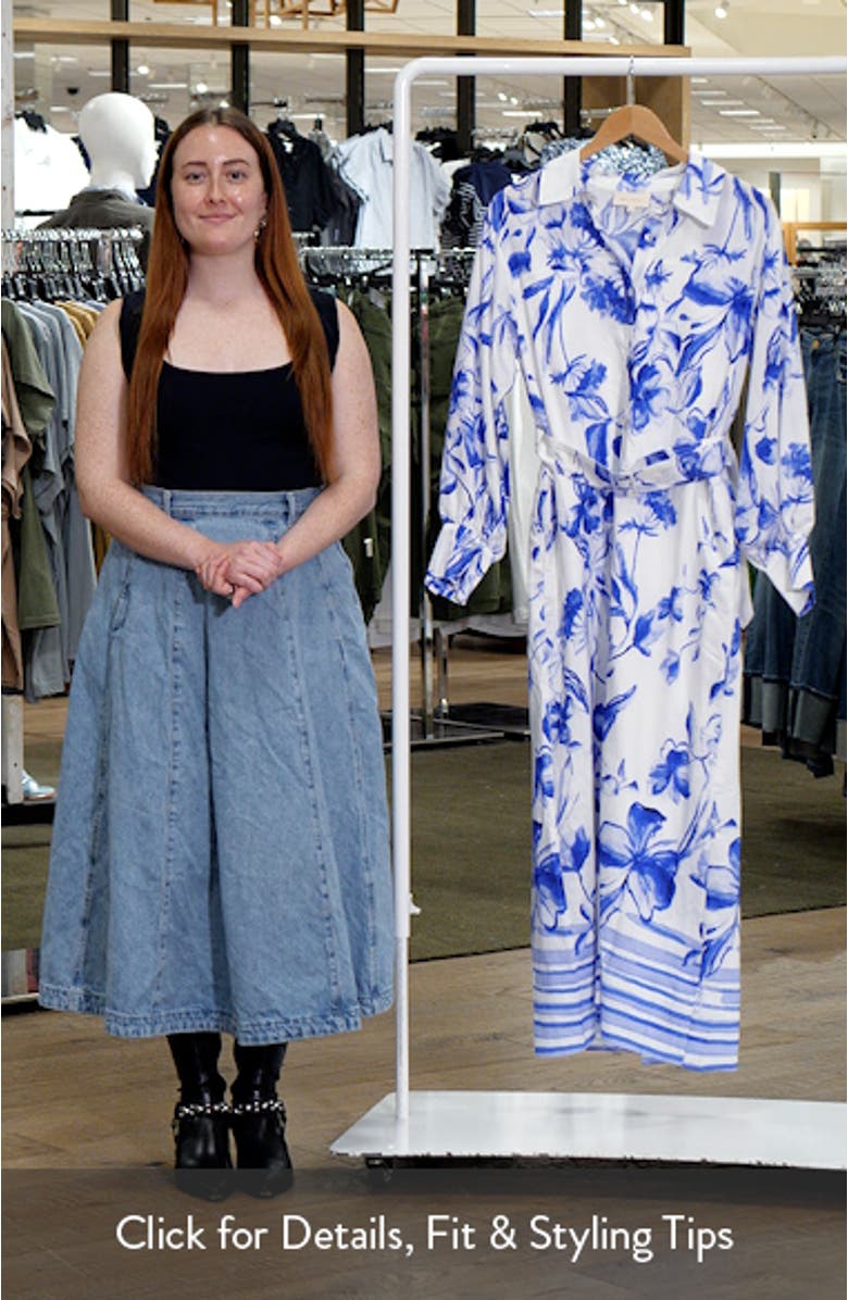 Floral Print Belted Long Sleeve Maxi Shirtdress, sales video thumbnail