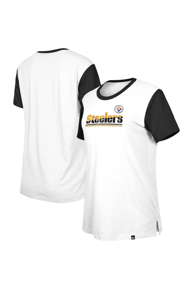 Women's New Era  White/Black Pittsburgh Steelers Third Down Colorblock T-Shirt, Main, color, White