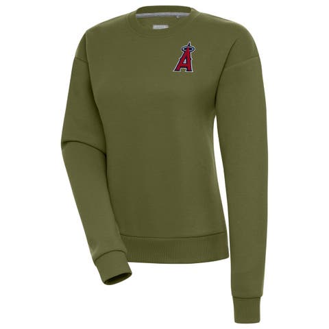 Women's Antigua Olive Los Angeles Angels Victory Pullover Sweatshirt
