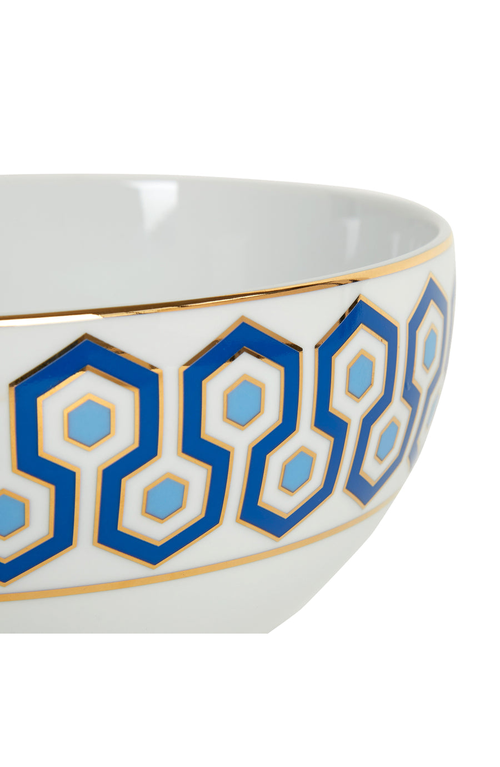 Jonathan Adler Newport Serving Bowl In White/blue/gold