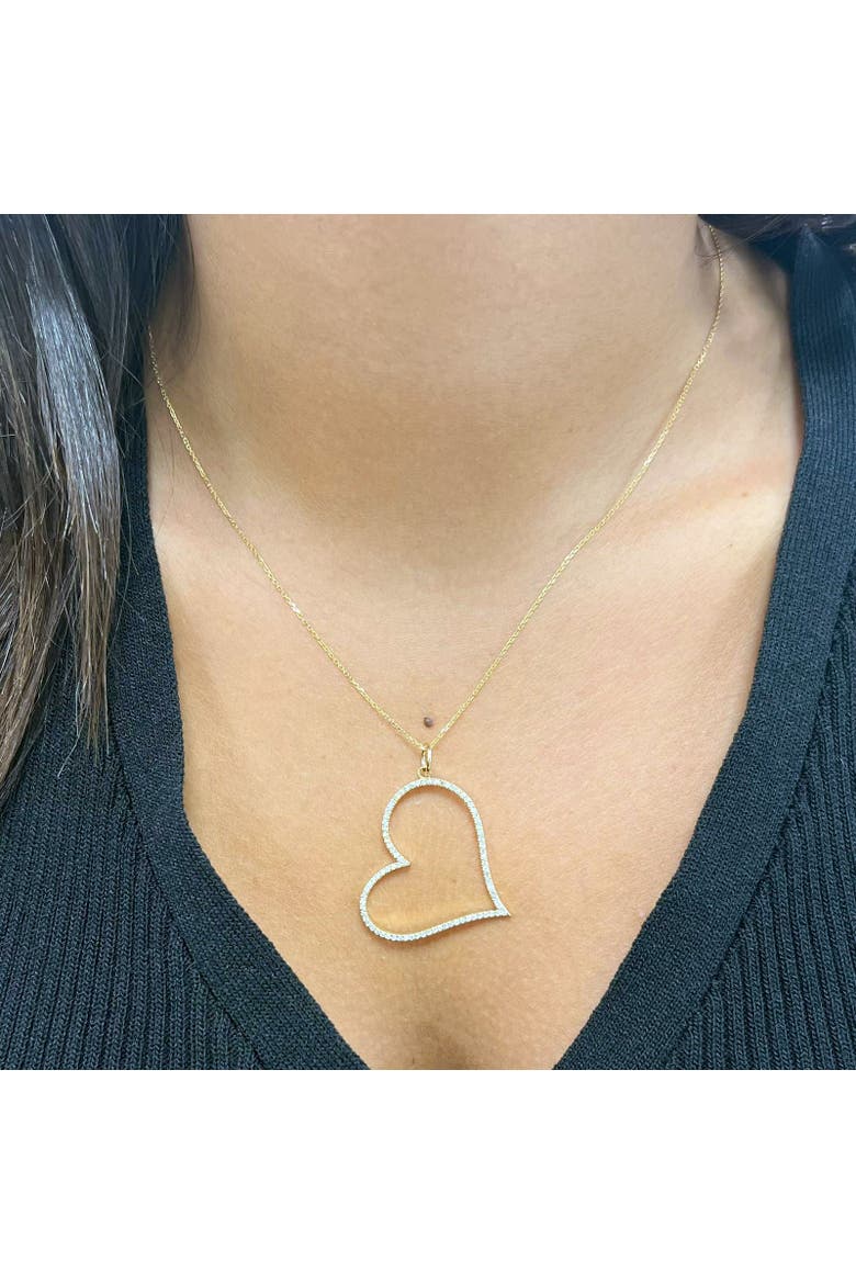 Diamond Slanted Open Heart Charm, Alternate, color, Yellow Gold