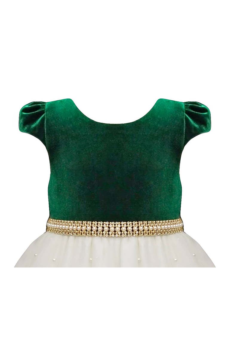 AMERICAN PRINCESS Velvet Faux Pearl Mesh Dress, Alternate, color, Emerald Green