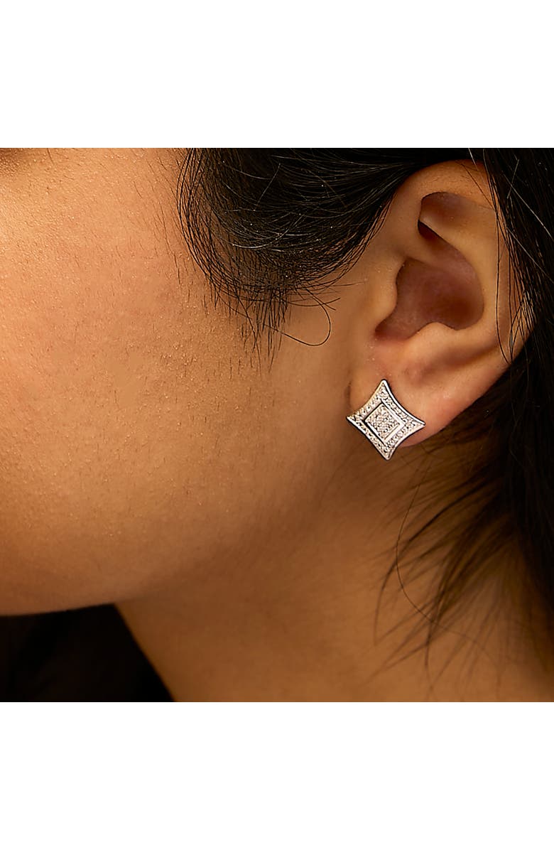 Haus of Brilliance Silver Diamond Accent 4-Stone Four Pointed Star Shaped Halo-Style Stud Earrings, Alternate, color, White