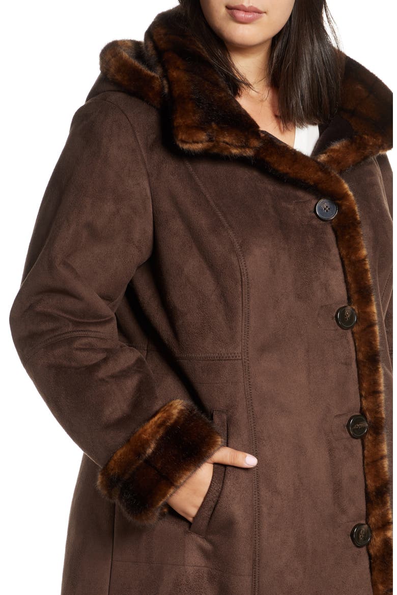 Faux Fur Lined Hooded Coat, Alternate, color, CHOCOLATE