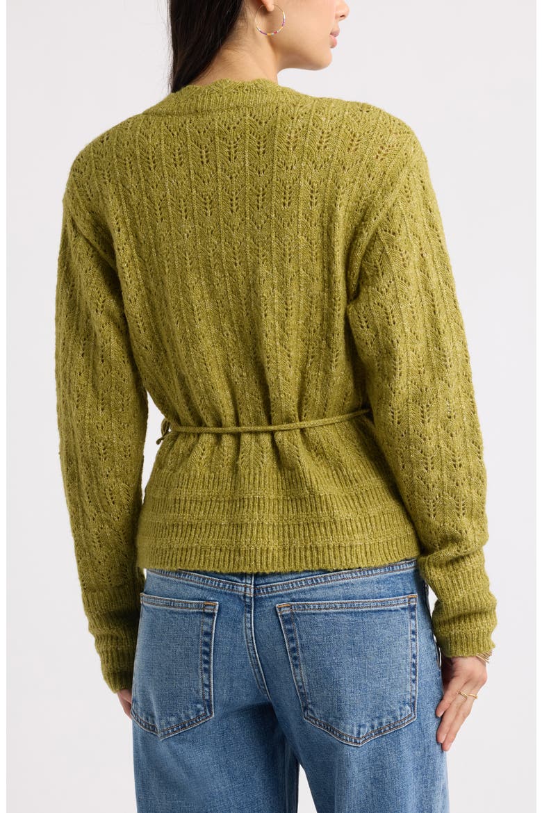 Pointelle Wrap Sweater, Alternate, color, OLIVE EYES