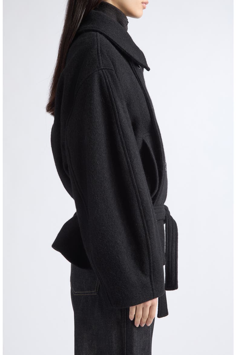 Short Wool & Alpaca Wrap Coat, Alternate, color, BLACK