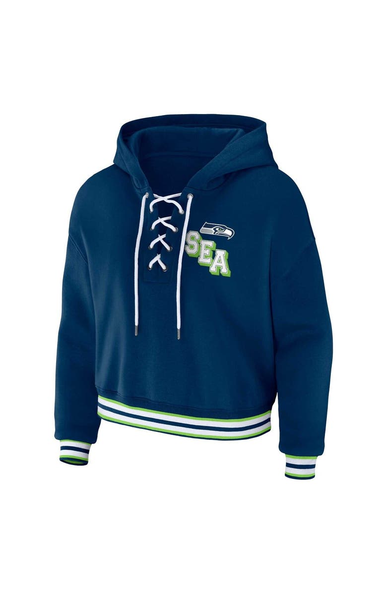 WEAR by Erin Andrews Women's WEAR by Erin Andrews Navy Seattle Seahawks Lace-Up Pullover Hoodie, Alternate, color, Navy