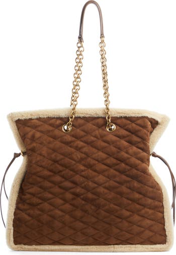 Le Pochon Genuine Shearling Trim Shoulder Bag