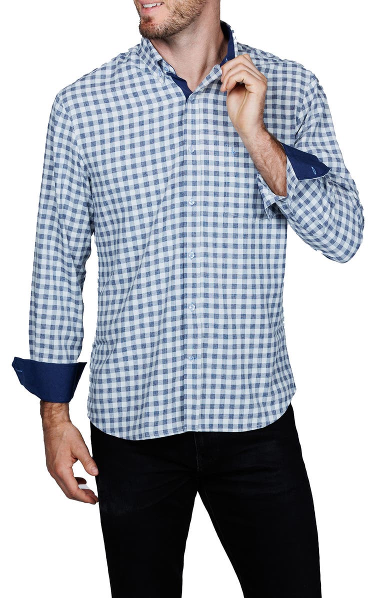 TailorByrd Classic Fit Gingham Performance Button-Down Shirt, Alternate, color, Light Grey Heather