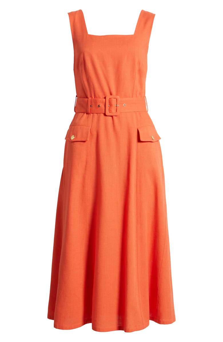 Tahari ASL Sleeveless Belted Midi Dress, Alternate, color, Clementine