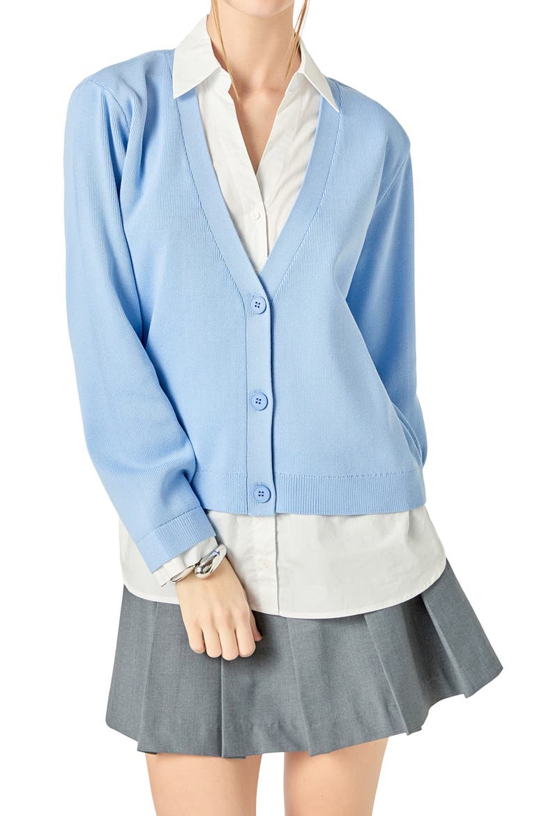 Mixed Media Button-Up Shirt, Alternate, color, POWDER BLUE
