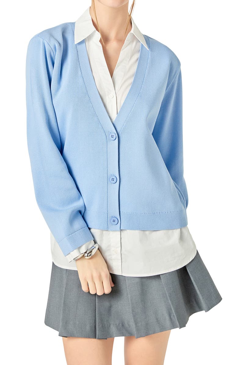 English Factory Mixed Media Button-Up Shirt, Alternate, color, Powder Blue