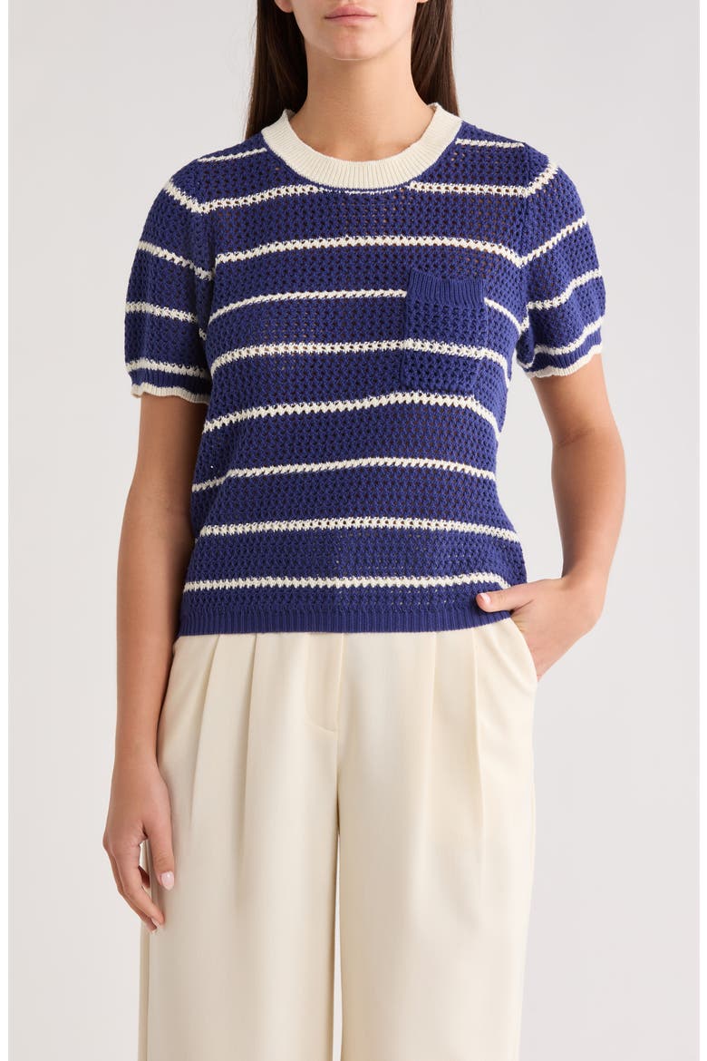 Dannah Stripe Open Knit Sweater, Main, color, NAVY-CREAM