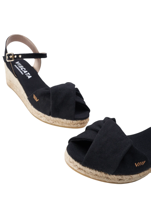 Viscata Farella Canvas Espadrille Sandal Wedges In Black