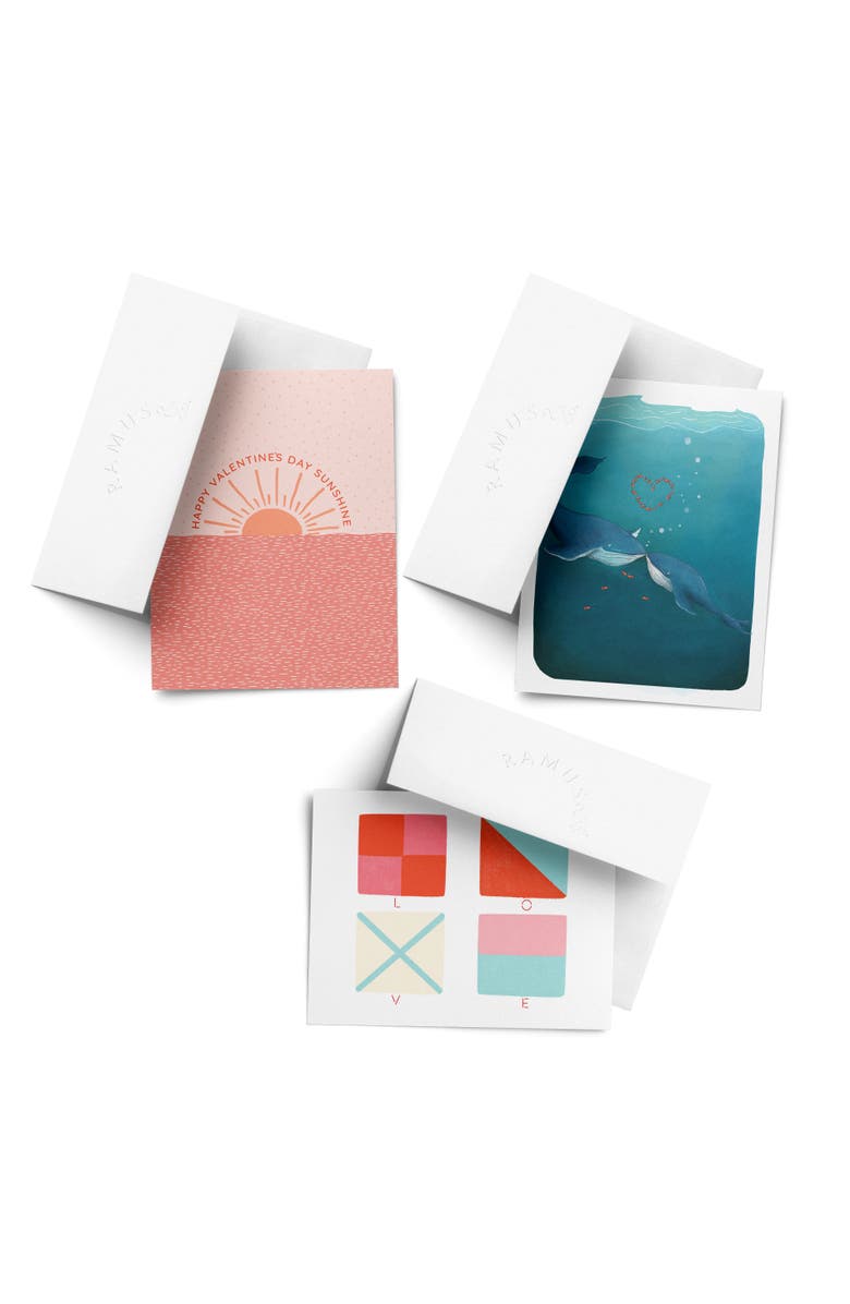 Ramus & Co Love/Valentine's Assorted Greeting Card Pack (3ct) "LOVE Nautical Flags, Sunshine Valentine, Whales", Main, color, Multi-Pack