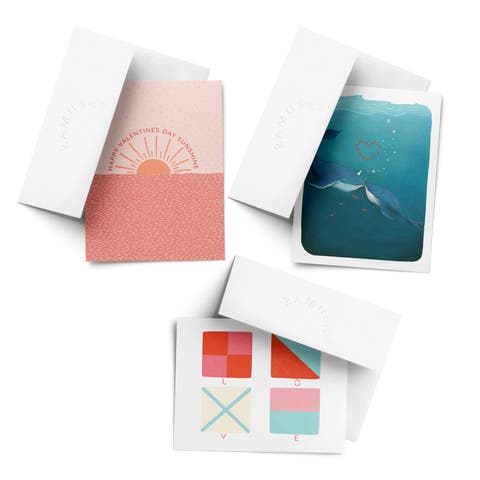 Love/Valentine
s Assorted Greeting Card Pack (3ct) "LOVE Nautical Flags, Sunshine Valentine, Whales"