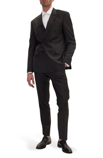 Ron Tomson Super 120s Wool Double Breasted Tuxedo Jacket