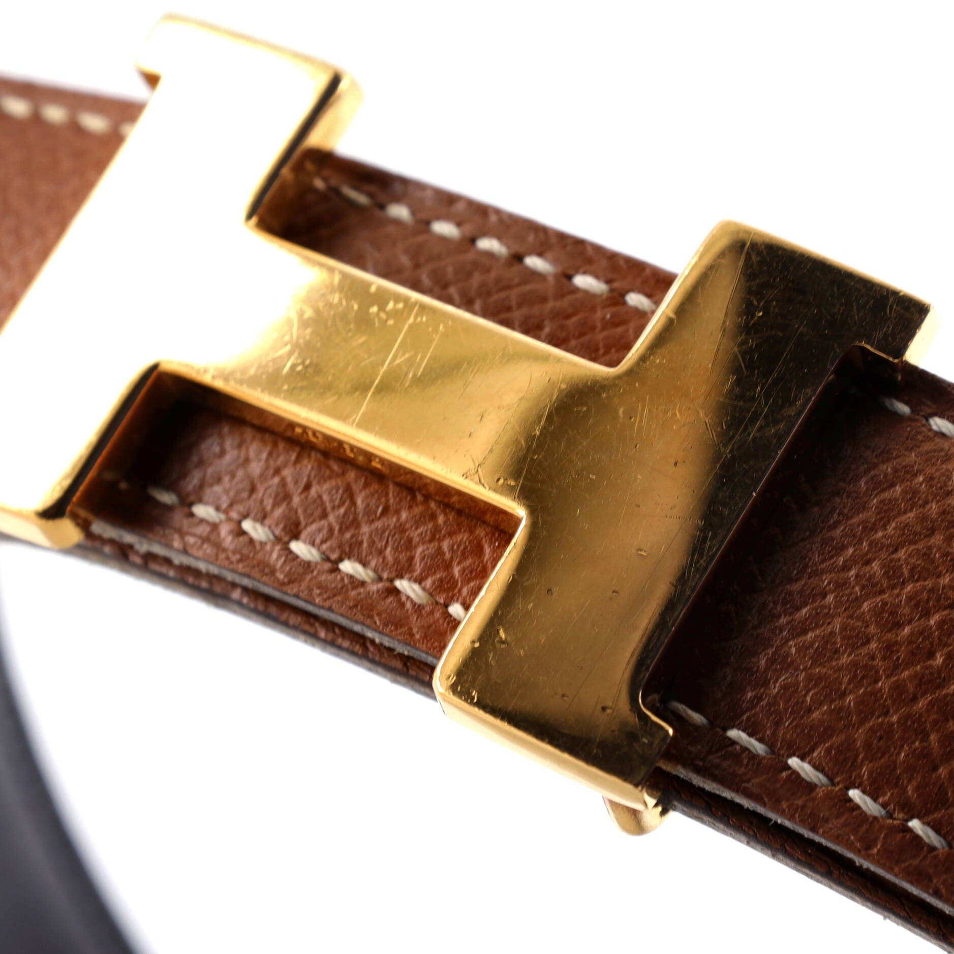 Pre-Owned Hermes Constance Reversible Belt Leather Thin, Alternate, color, Brown