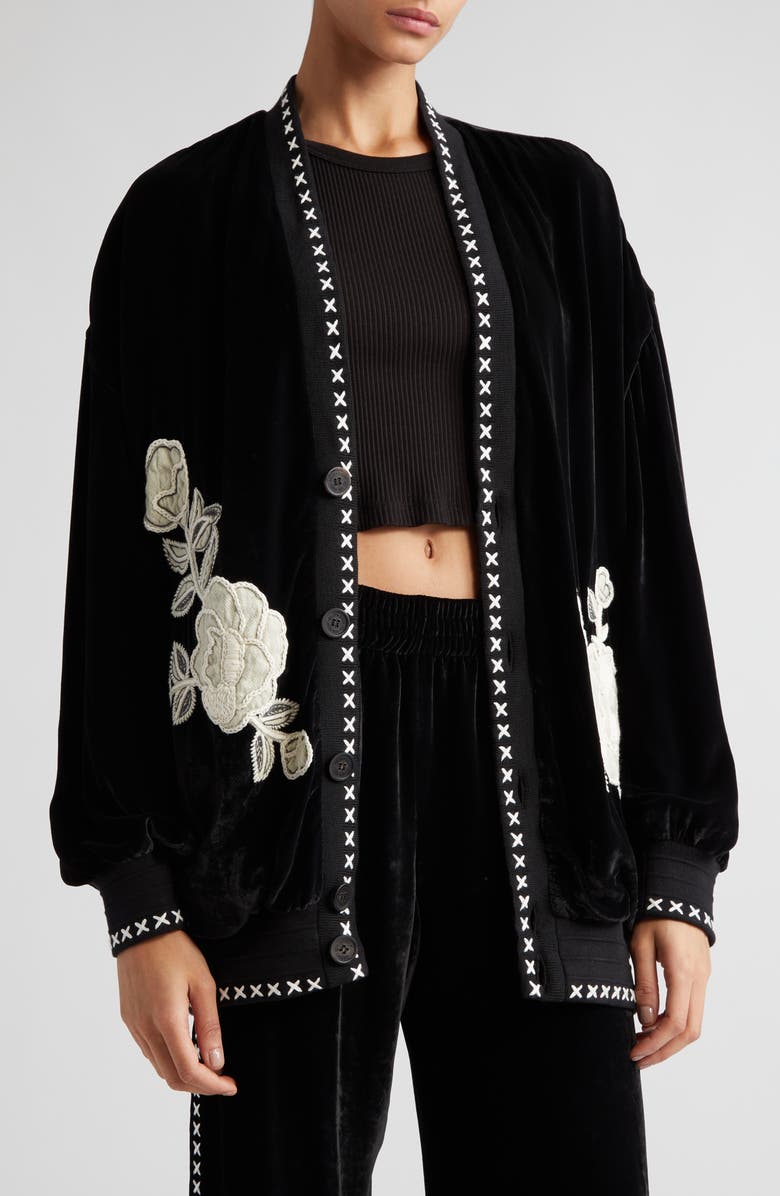 Golden Goose Gisellse Floral Embroidery Appliqué Velvet Jacket, Alternate, color, 