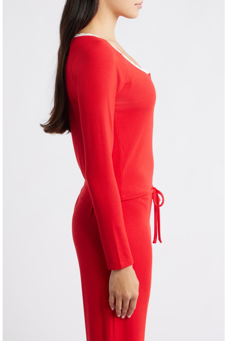 Daydream Lace Trim Rib Crop Top, Alternate, color, RED SALSA