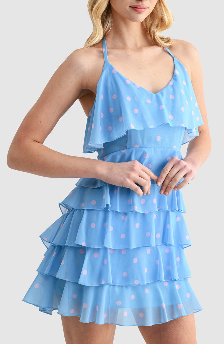 Lush Halter Neck Ruffle Minidress, Alternate, color, Blue Pink Dot