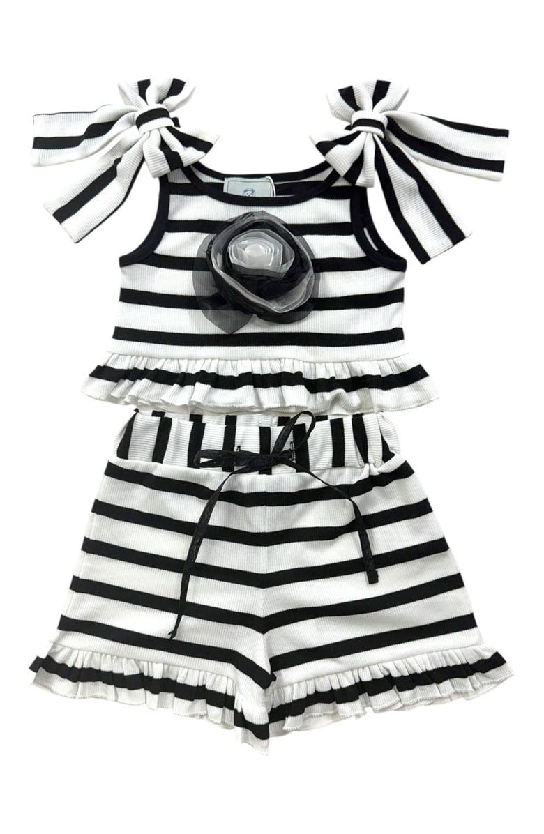Petite Maison Kids Monaco Striped Girls' Top and Shorts Set, Alternate, color, Black And White