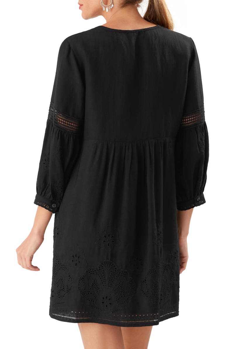 Tommy Bahama St. Lucia Split Neck Linen Blend Cover-Up Dress, Alternate, color, Black