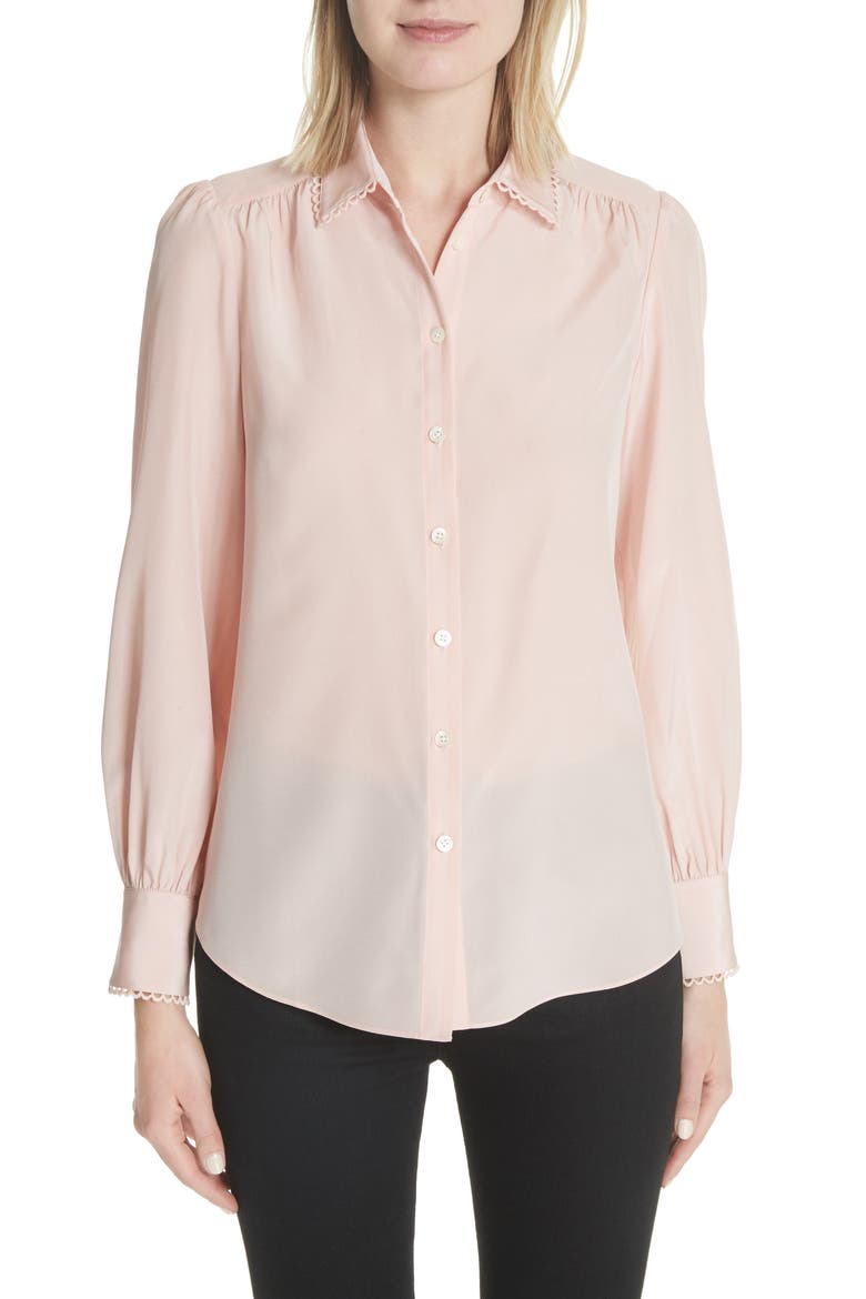 scallop trim silk shirt, Main, color, CAMEO PINK