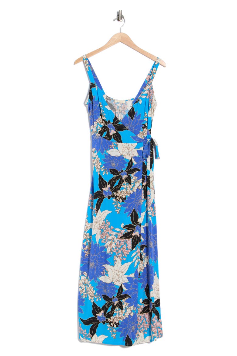Maxi Wrap Dress, Alternate, color, TURQUOISE/ BLACK
