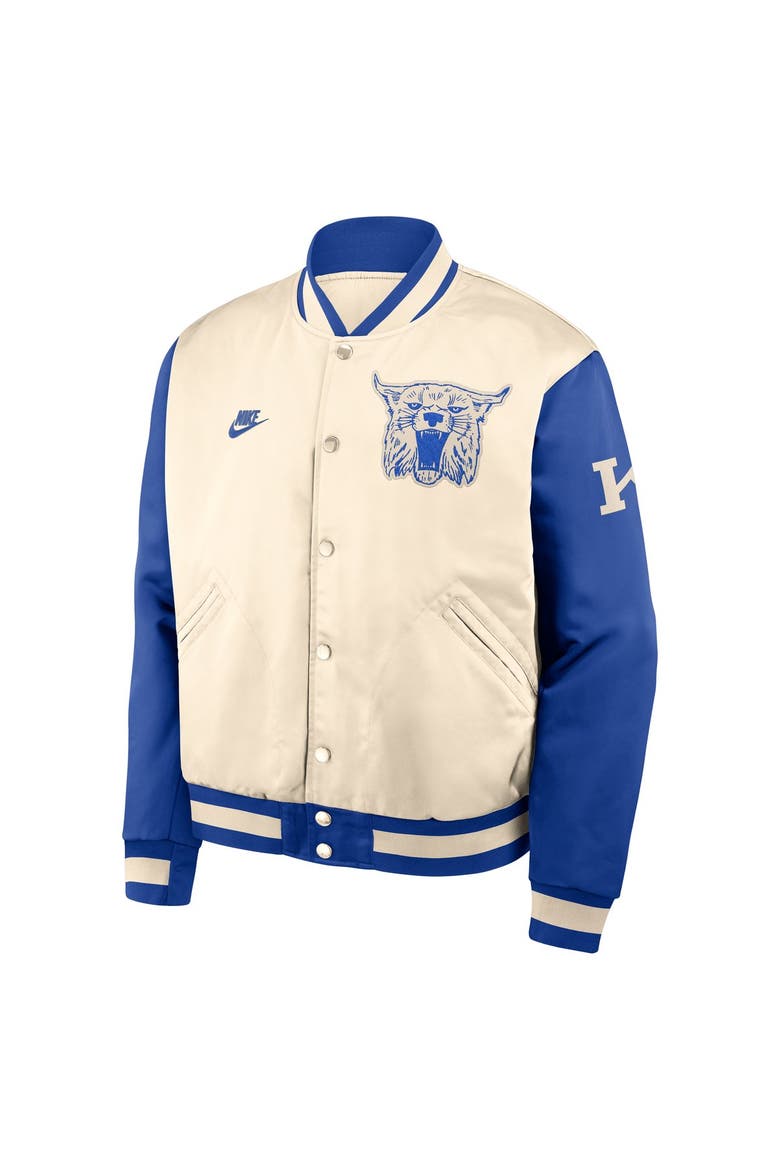 Men's Nike  Natural/Royal Kentucky Wildcats Legacy Full-Snap Bomber Jacket, Alternate, color, Natural