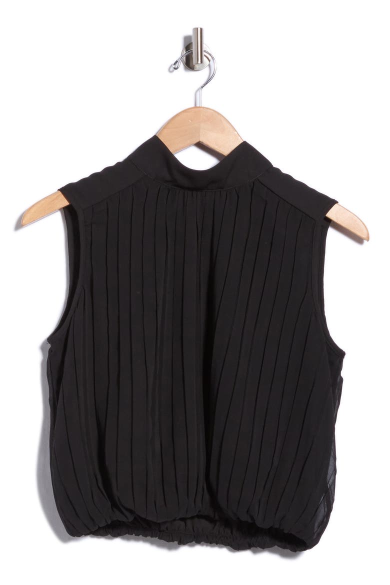 Pleated Mock Neck Top, Alternate, color, BLACK