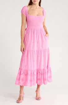 AREA STARS Martina Puff Sleeve Eyelet Maxi Dress