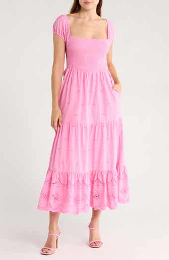 AREA STARS Martina Puff Sleeve Eyelet Maxi Dress