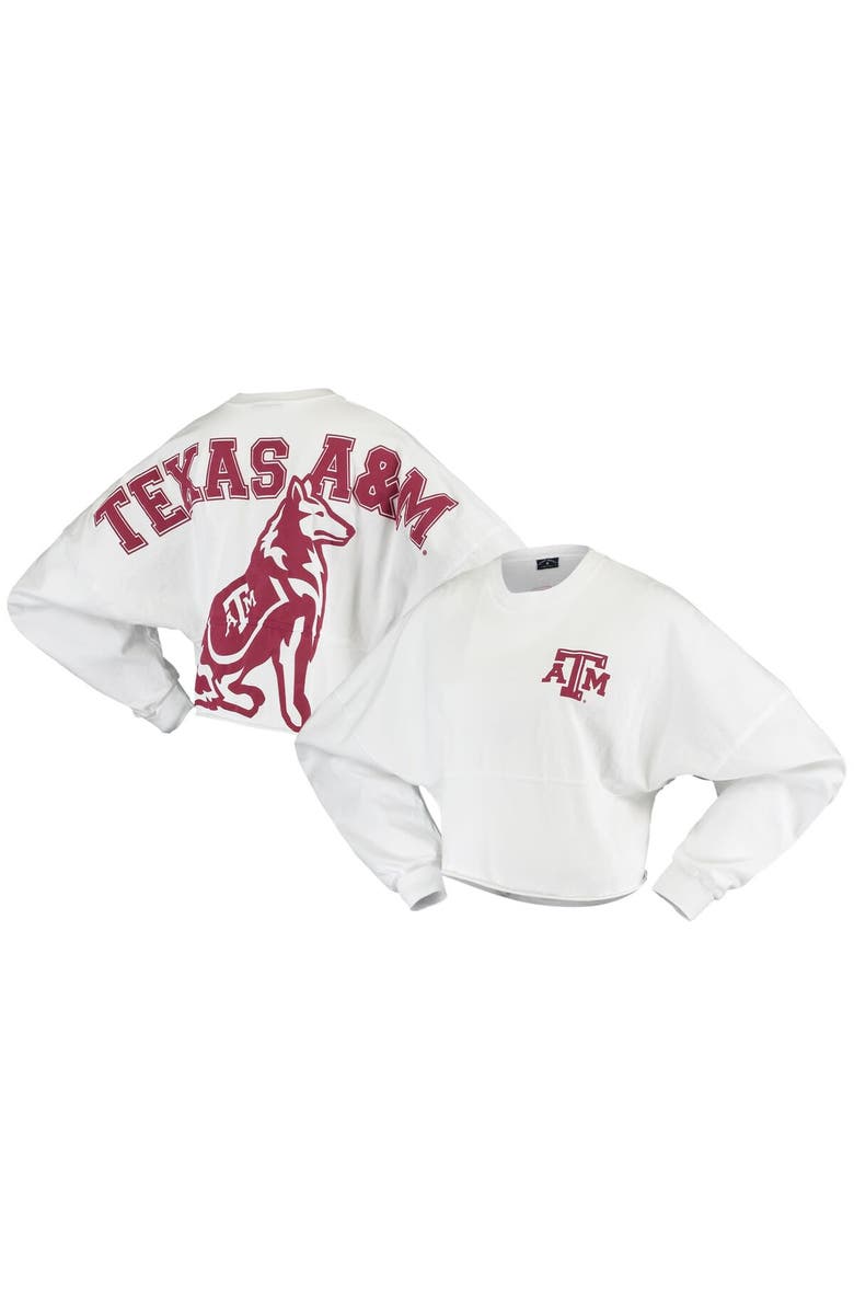 SPIRIT JERSEY Women's White Texas A&M Aggies Raw Hem Cropped Spirit Jersey Long Sleeve T-Shirt, Main, color, 