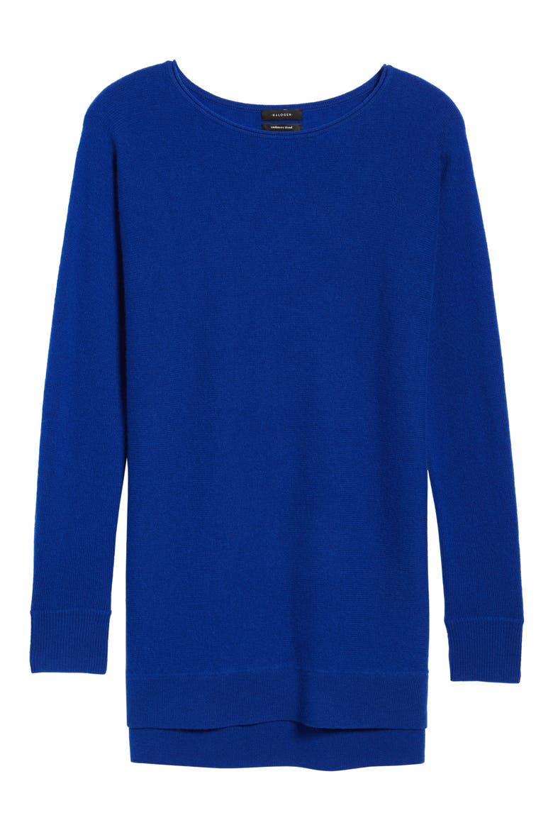 CASHMERE BLEND CURVED HEM TUNIC, Alternate, color, BLUE MAZARINE