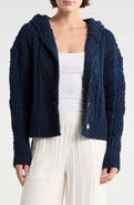 Bobeau Cable Knit Hooded Cardigan