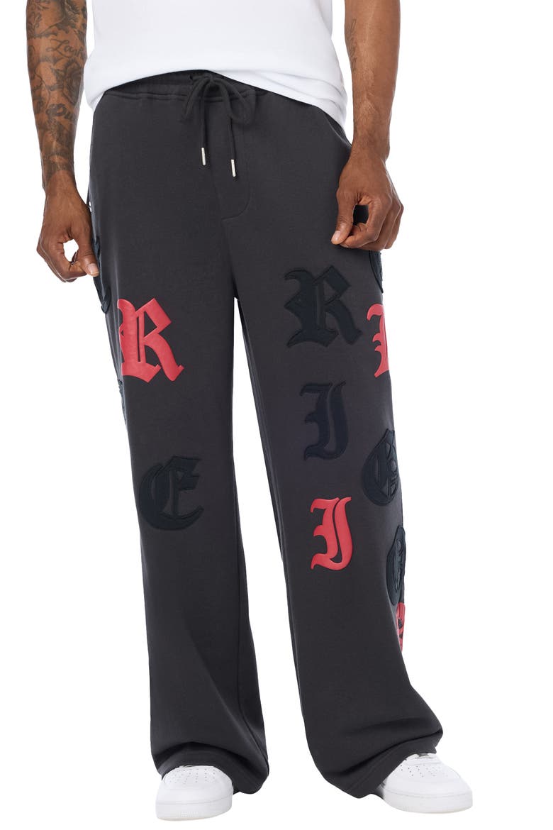 Tossed Logo Wide Leg Sweatpants, Main, color, PHANTOM