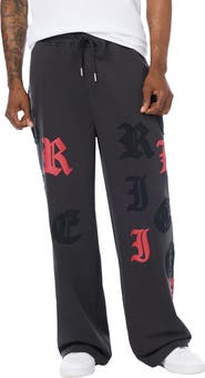 True Religion Tossed Logo Wide Leg Sweatpants