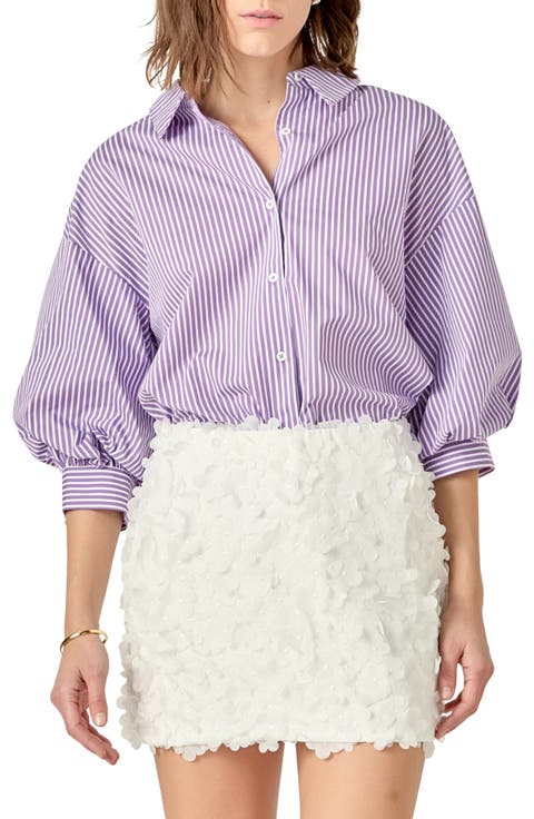 Stripe Balloon Sleeve Shirt