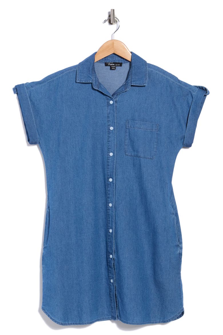 Cap Sleeve Denim Shirtdress, Main, color, MEDIUM WASH