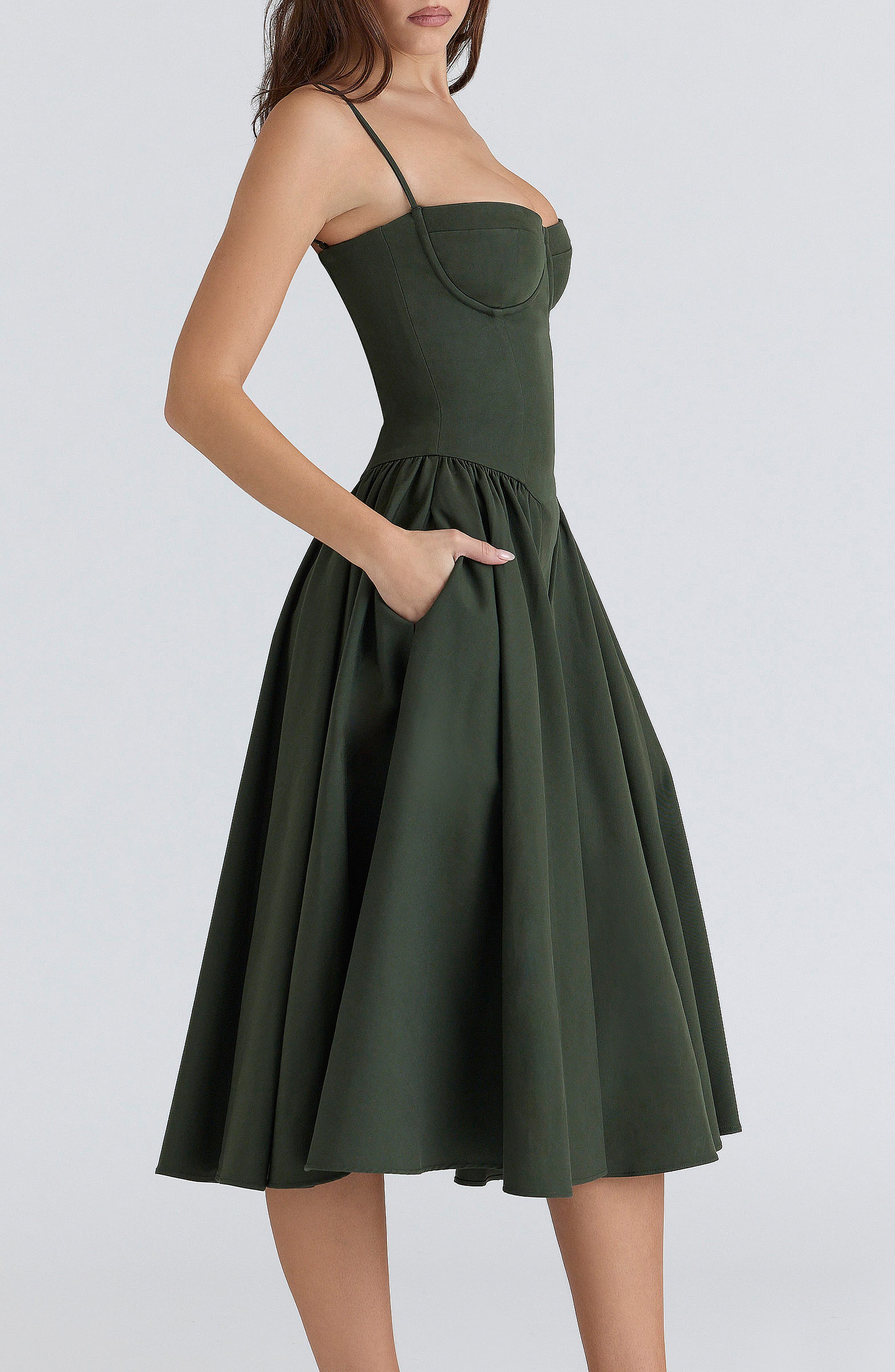 samaria fit & flare midi cocktail dress House OF CB Samaria Corseted Woven Midi Dress