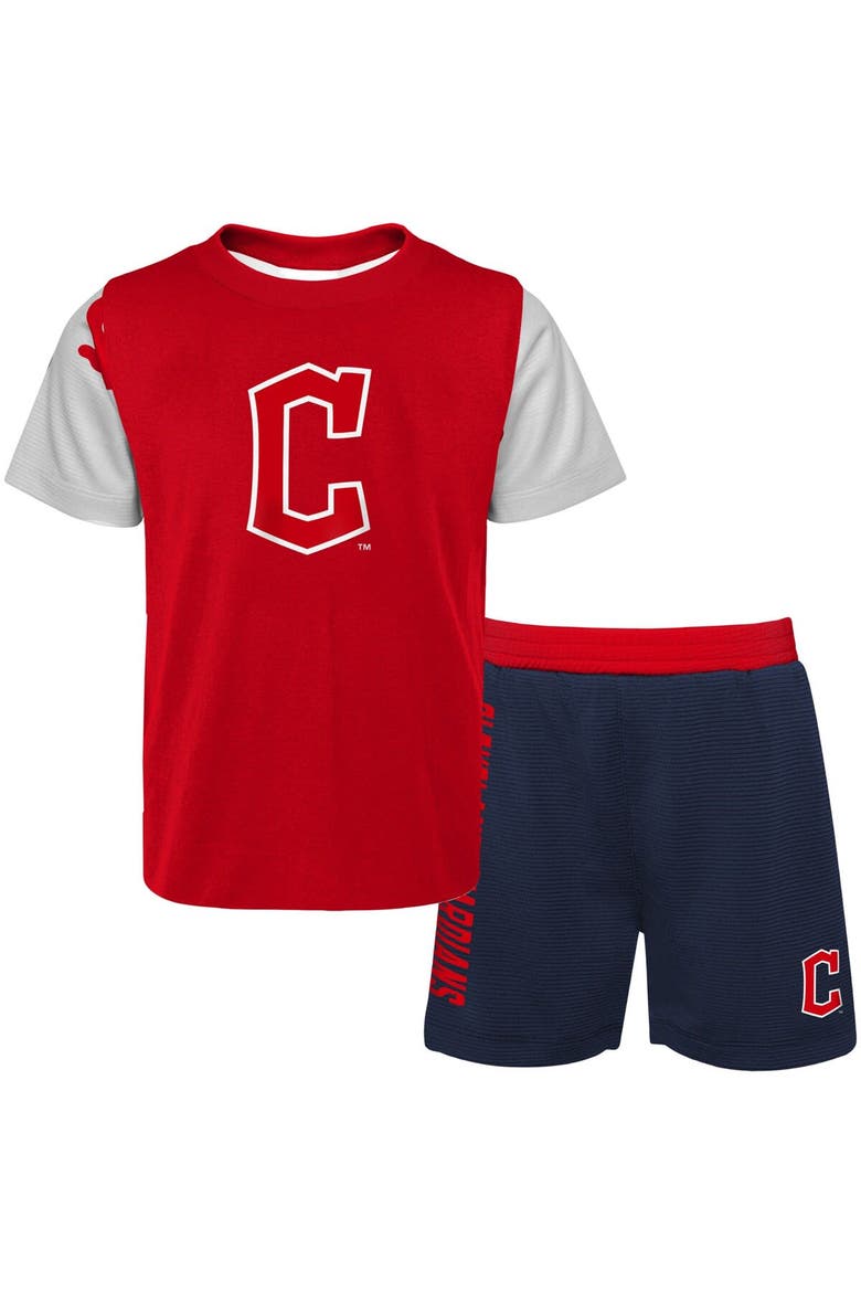 Newborn & Infant Red/Navy Cleveland Guardians Pinch Hitter T-Shirt & Shorts Set, Alternate, color, Red