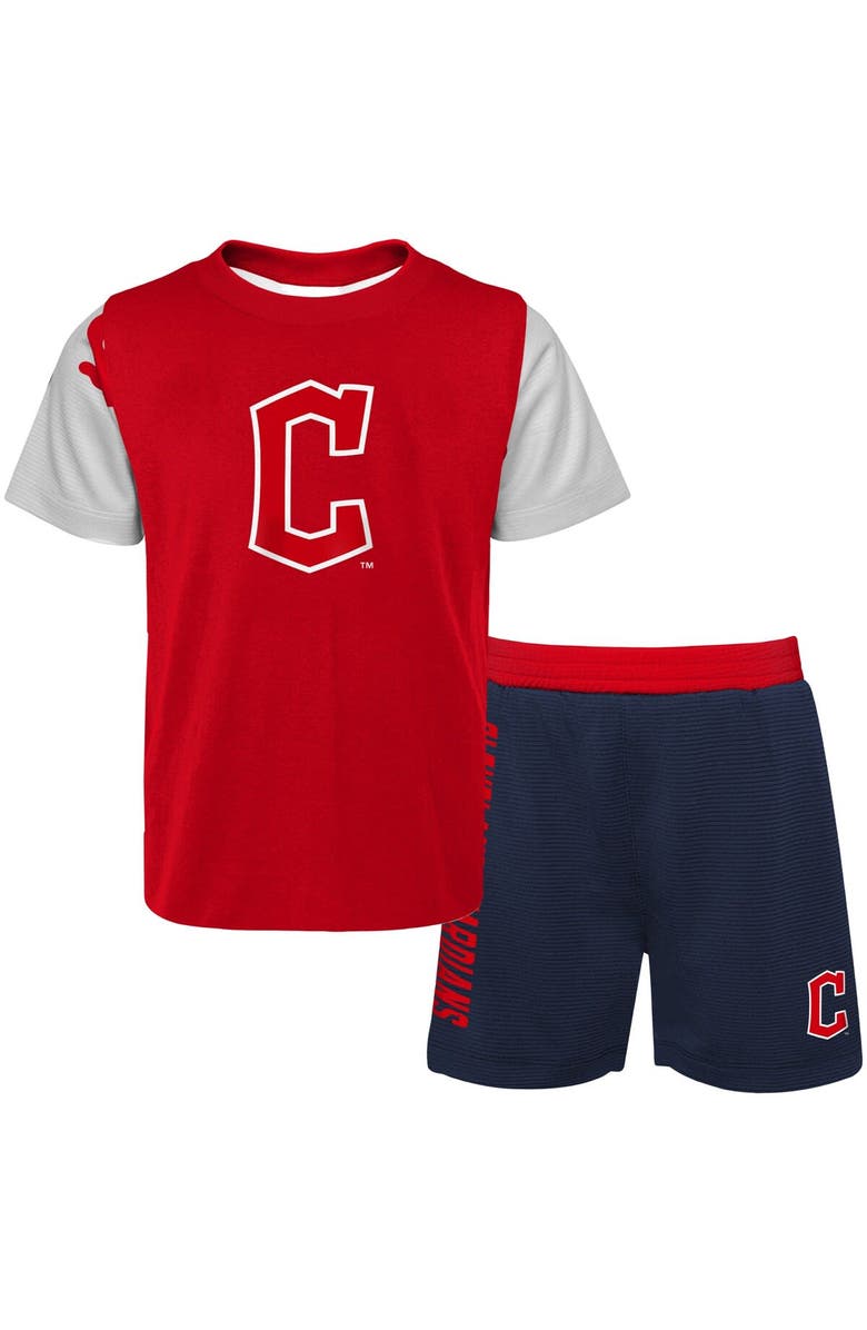 Outerstuff Newborn & Infant Red/Navy Cleveland Guardians Pinch Hitter T-Shirt & Shorts Set, Alternate, color,