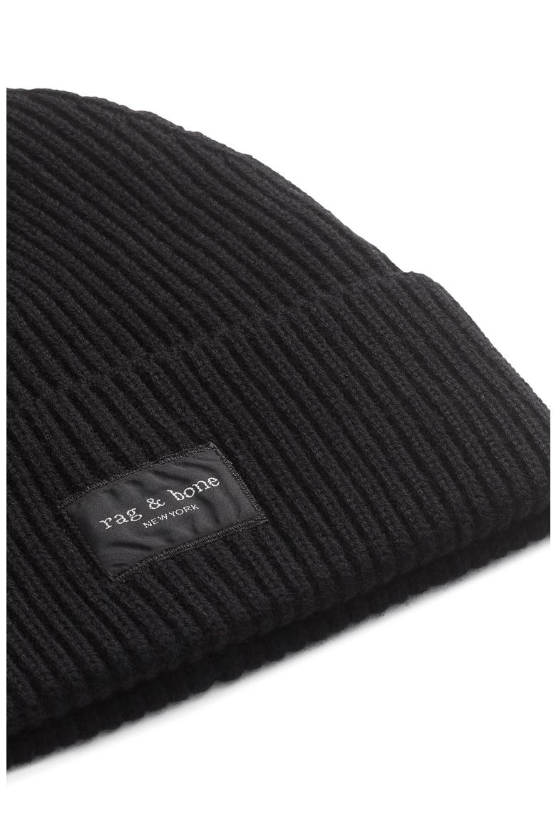 Blake Logo Patch Wool Blend Rib Beanie, Alternate, color, BLACK